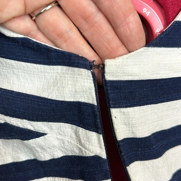 BB Dakota stretch cotton navy white stripe sleeveless fitted mini dress - Picture 10 of 12